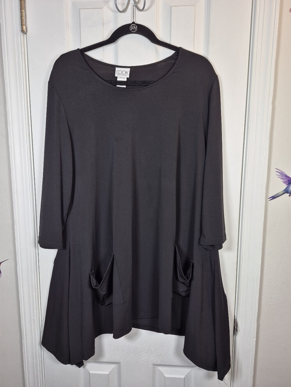 The Look Black Handkerchief Hem Tunic Dress XL Long Sleeve Slouchy Pockets